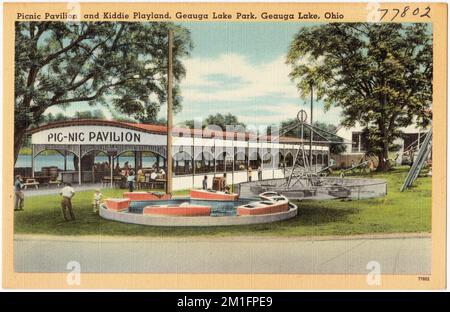 Picnic Pavilion e Kiddie Playland, Geauga Lake Park, Geauga Lake, Ohio, giostre, Tichnor Brothers Collection, cartoline degli Stati Uniti Foto Stock