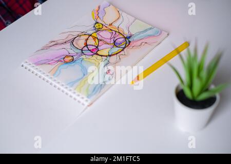 Disegno neurografico astratto con matite colorate. Neurografia colorata Foto Stock