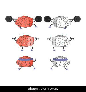 Set di cervello treno illustrazione cartoon in due colori Foto Stock