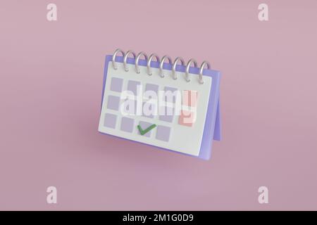 3d minimo 3d calendario per la progettazione di banner. 3d concetto di appuntamento del calendario. Concetto online. Icona del cartone animato. Concetto di vacanza. Gestione aziendale. Minimo Foto Stock