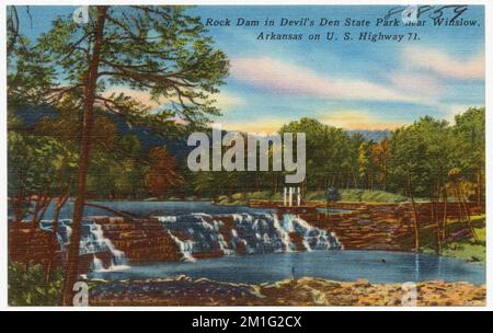 Rock Dam nel Devil's Den state Park vicino a Winslow Arkansas sulla US Highway 71 , dighe, parchi, Tichnor Brothers Collection, cartoline degli Stati Uniti Foto Stock