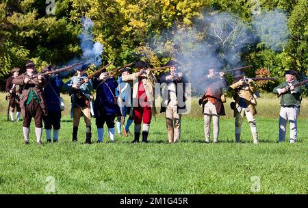 Reenactment della Guerra rivoluzionaria Newbury, ma, ottobre 2022 Foto Stock