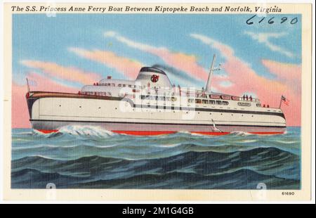 La S. Principessa Anne Ferry Boat tra Kiptopeke Beach e Norfolk, Virginia, Boats, Tichnor Brothers Collection, cartoline degli Stati Uniti Foto Stock