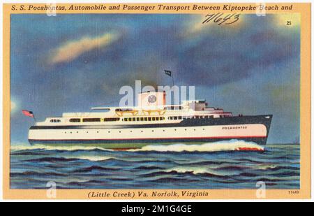 S. Pocahontas, trasporto di automobili e passeggeri tra Kiptoeke Beach e (Little Creek) Va., Norfolk, Virginia , Boats, Tichnor Brothers Collection, Cartoline degli Stati Uniti Foto Stock