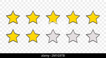 Icone di valutazione della qualità delle stelle. Icone delle stelle disegnate. Icone di stile di schizzo. Illustrazione vettoriale Illustrazione Vettoriale