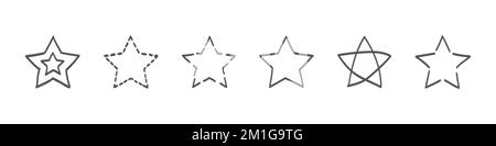 Collezione Star Doodle. Set di stelle disegnate a mano. Illustrazioni per tracciare. Illustrazione vettoriale Illustrazione Vettoriale