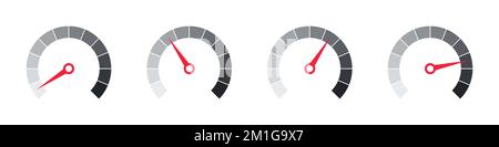 Scala di valutazione del rischio. Icone del tachimetro. Set di scale di misurazione. Illustrazione vettoriale Illustrazione Vettoriale