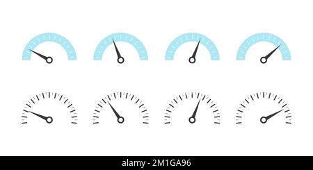 Set di scale per indicatori di rischio. Icone del tachimetro. Set di scale di misurazione. Illustrazione vettoriale Illustrazione Vettoriale