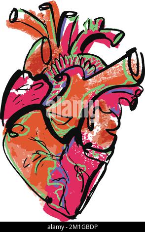 Astratto moderno luminoso cuore anatomico. Poster d'arte vettoriale per organi isolati. Straordinari arrangiamenti astratti Illustrazione Vettoriale