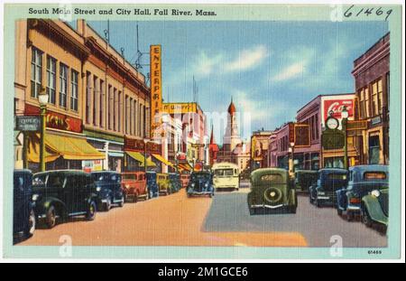 South Main Street e il municipio, Fall River, Mass. , Cities & Cities, Tichnor Brothers Collection, cartoline degli Stati Uniti Foto Stock