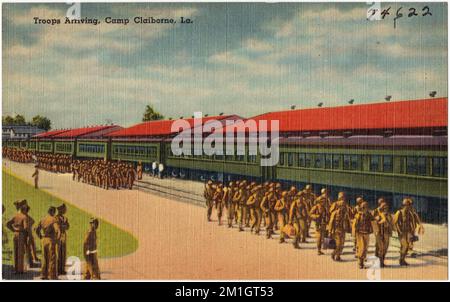 Truppe in arrivo, Camp Claiborne, Laos. , Strutture militari, stazioni ferroviarie, Tichnor Brothers Collection, cartoline degli Stati Uniti Foto Stock