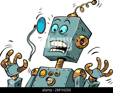 Un robot sorpreso con un monocolo. Notizie emozioni umane. Occhiali per il viso Illustrazione Vettoriale