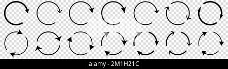 Serie di frecce circolari diverse. Illustrazione vettoriale isolata su sfondo trasparente Illustrazione Vettoriale
