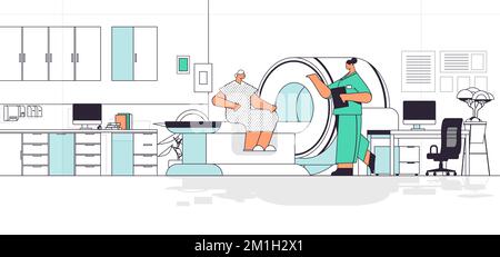 medico con paziente anziano in tomografia macchina risonanza magnetica imaging mri apparecchiature ospedaliere radiologia concetto Illustrazione Vettoriale