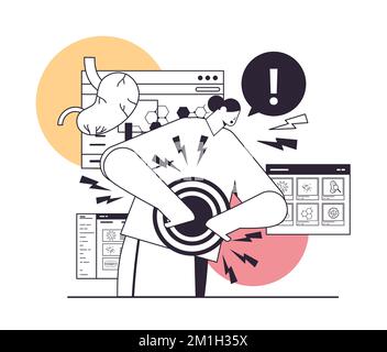 donna che soffre di dolore addominale lesione sulla pancia zona dolorosa evidenziata in rosso ragazza di colore con mal di stomaco Illustrazione Vettoriale