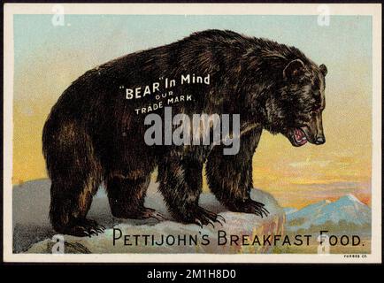 Tenere presente il nostro marchio. Pettijohn's Breakfast Food, Bears, Food, 19th secolo American Trade Cards Foto Stock