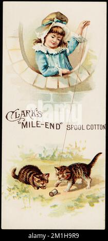 Clark 'Mile-end' spool cotone , Girls, thread, cotone, gatti, Carte commerciali americane del 19th° secolo Foto Stock