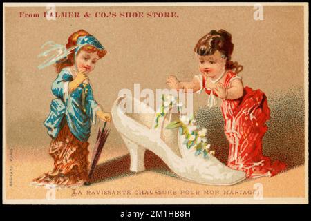 Dal negozio di scarpe Palmer & Co. La ravissante chaussure pour mon mariage!! , Ragazze, Scarpe, carte commerciali americane del 19th° secolo Foto Stock