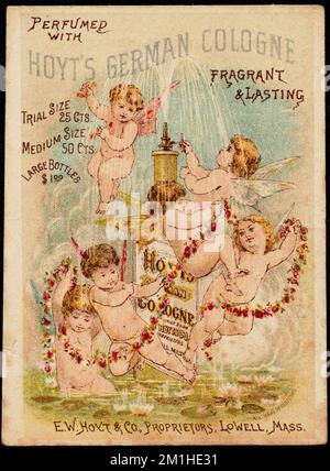 Profumato con Colonia tedesca di Hoyt, fragrante & durevole, fate, fiori, profumi, carte commerciali americane del 19th secolo Foto Stock