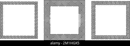 Set di cornici quadrate in ornamento greco. Raccolta di pattern rettangolari meandro. Antichi confini del fret greco. Motivo geometrico dei meandros. Vettore Illustrazione Vettoriale