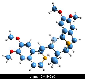 3D immagine della formula scheletrica emetinica - struttura chimica molecolare del farmaco anti-protozoico isolato su sfondo bianco Foto Stock