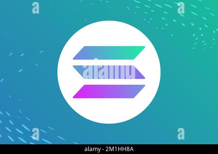 Icona della moneta con il logo Solana. Icona del vettore token di criptovaluta solana isolata. Banco cripto catena Sol blockchain. Illustrazione Vettoriale