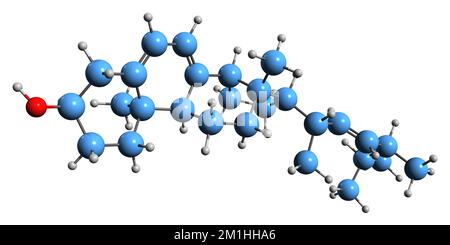 3D immagine di ergosterolo formula scheletrica - struttura chimica molecolare di sterolo fungino isolato su sfondo bianco Foto Stock