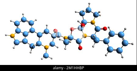 3D immagine della formula scheletrica di ergotamina - struttura chimica molecolare dell'ergopeptina isolata su sfondo bianco Foto Stock