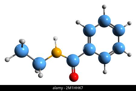 3D immagine della formula scheletrica di Etilbenzamide - struttura chimica molecolare del composto organico isolato su sfondo bianco Foto Stock