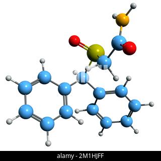 3D immagine di Modafinil formula scheletrica - struttura chimica molecolare della difenilmetil-sulfinilacetammide isolata su sfondo bianco Foto Stock