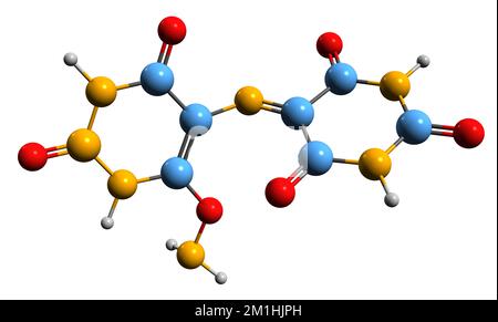 3D immagine di Murexide formula scheletrica - struttura chimica molecolare del sale ammonico dell'acido purpurico isolato su sfondo bianco Foto Stock