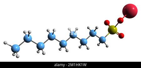 3D immagine di sodio nonansolfonato formula scheletrica - struttura chimica molecolare di sodio nonilsolfonato isolato su sfondo bianco Foto Stock