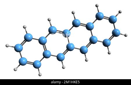 3D immagine della formula scheletrica di tetracene - struttura chimica molecolare del naftacene isolato su sfondo bianco Foto Stock