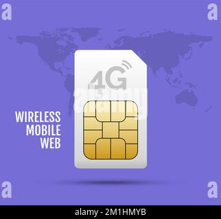 4g sim card mondo prepagato internet gsm tecnologia telefono. Rete globale satellitare simcard Illustrazione Vettoriale