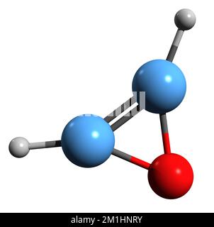 3D immagine di Oxirene formula scheletrica - struttura chimica molecolare di Oxacycloprene isolato su sfondo bianco Foto Stock