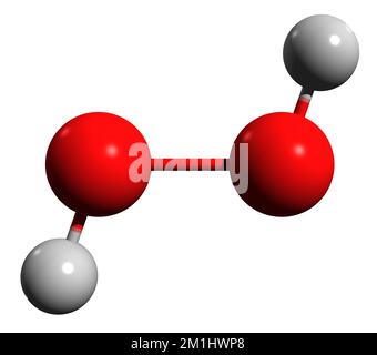 3D immagine del perossido di idrogeno formula scheletrica - struttura chimica molecolare del diossidano isolato su sfondo bianco Foto Stock