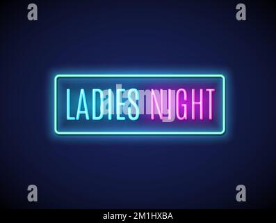 Neon notte signora invito moda segno festa volantino. Rosa bar o club per la tipografia discoteca girl party Illustrazione Vettoriale