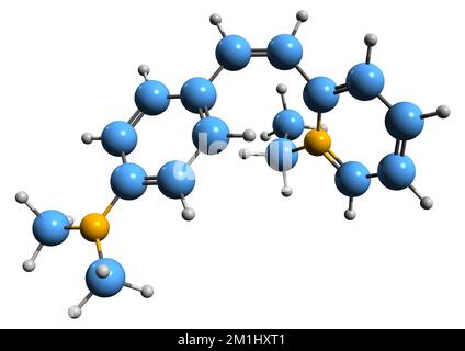 3D immagine di Daspei formula scheletrica - struttura chimica molecolare del colorante cianina Pinaflavolo isolato su sfondo bianco Foto Stock