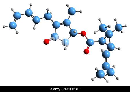 3D immagine di Pyrethrin formula scheletrica - struttura chimica molecolare di fitochimica isolata su sfondo bianco Foto Stock