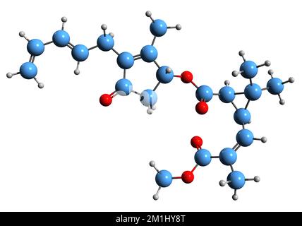 3D immagine di Pyrethrin II formula scheletrica - struttura chimica molecolare di fitochimica isolata su sfondo bianco Foto Stock