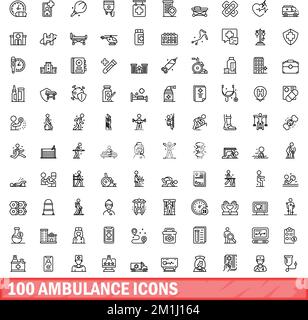 set di 100 icone di ambulanza. Illustrazione di 100 icone di ambulanza set di vettori isolato su sfondo bianco Illustrazione Vettoriale