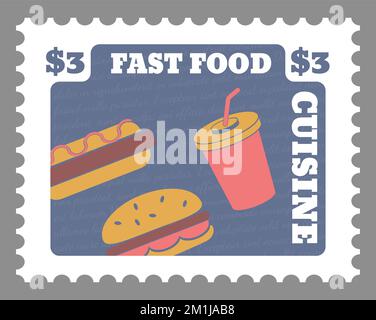 Cucina da cartolina, fast food americano menu pasto Illustrazione Vettoriale