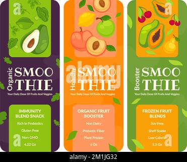 Frullato biologico e salutare, pacchetti pasto vegano Illustrazione Vettoriale