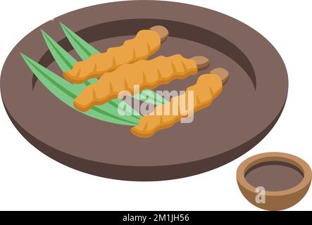 Vettore isometrico dell'icona del cibo di carne. Cultura etnica. Maschio nativo Illustrazione Vettoriale