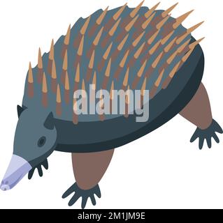 Divertente icona echidna vettore isometrico. Animale carino. Mammifero selvatico Illustrazione Vettoriale