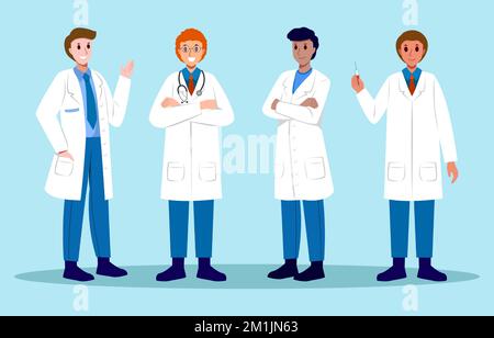 Disegno dei personaggi cartoni animati del medico maschile . Vettore . Illustrazione Vettoriale