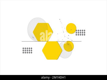 Tema sfera con linee connesse in stile tecnologico sfondo. Illustrazione della struttura a reticolo. Astratto disegno a griglia 3D. Illustrazione Vettoriale