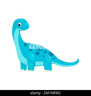 Fumetto brontosauro dinosauro personaggio, carino dinosauro animale preistorico. Vettore isolato kawaii jurassic era erbivoro creatura con collo lungo, coda e pelle blu. Lucertola di sauropod del bambino, rettile amichevole Illustrazione Vettoriale