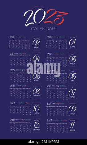 Un'illustrazione vettoriale di un bellissimo calendario blu 2023 Illustrazione Vettoriale