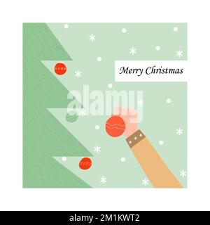 Buon Natale e un Felice Anno Nuovo. Biglietto d'auguri o poster. Modello di disegno con tipografia per i social media, stampa Illustrazione Vettoriale